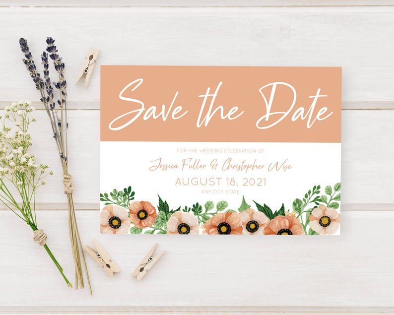 Peach Floral Save The Date Go Print Plus