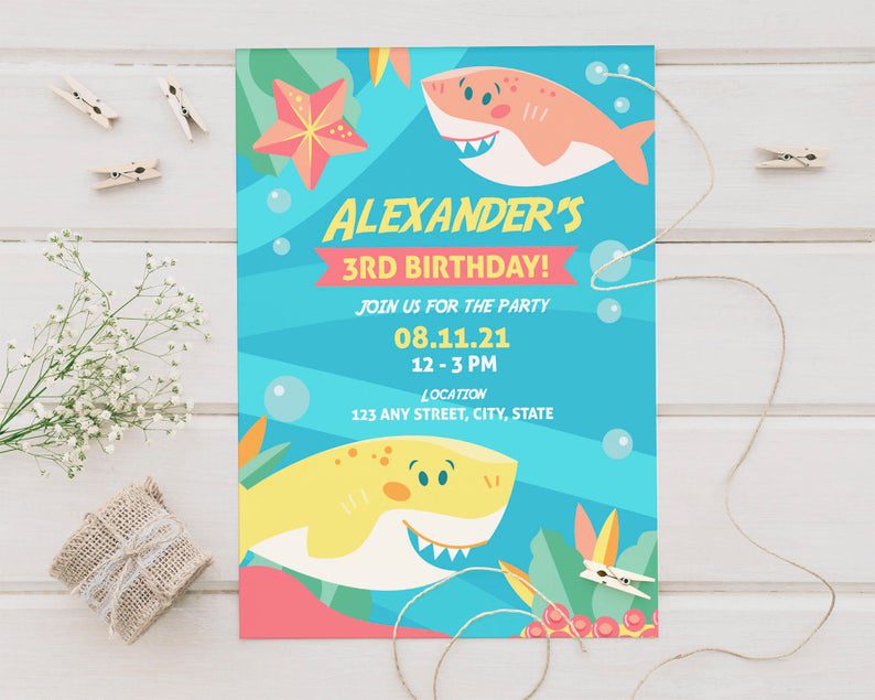 Happy Sharks Birthday Invitation | Go Print Plus