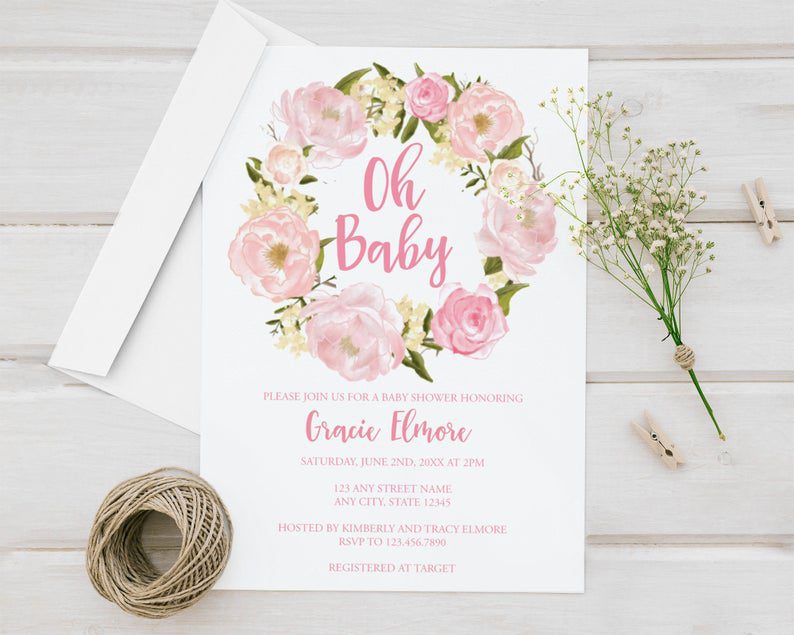 Rose Border Baby Shower Invitaton Go Print Plus