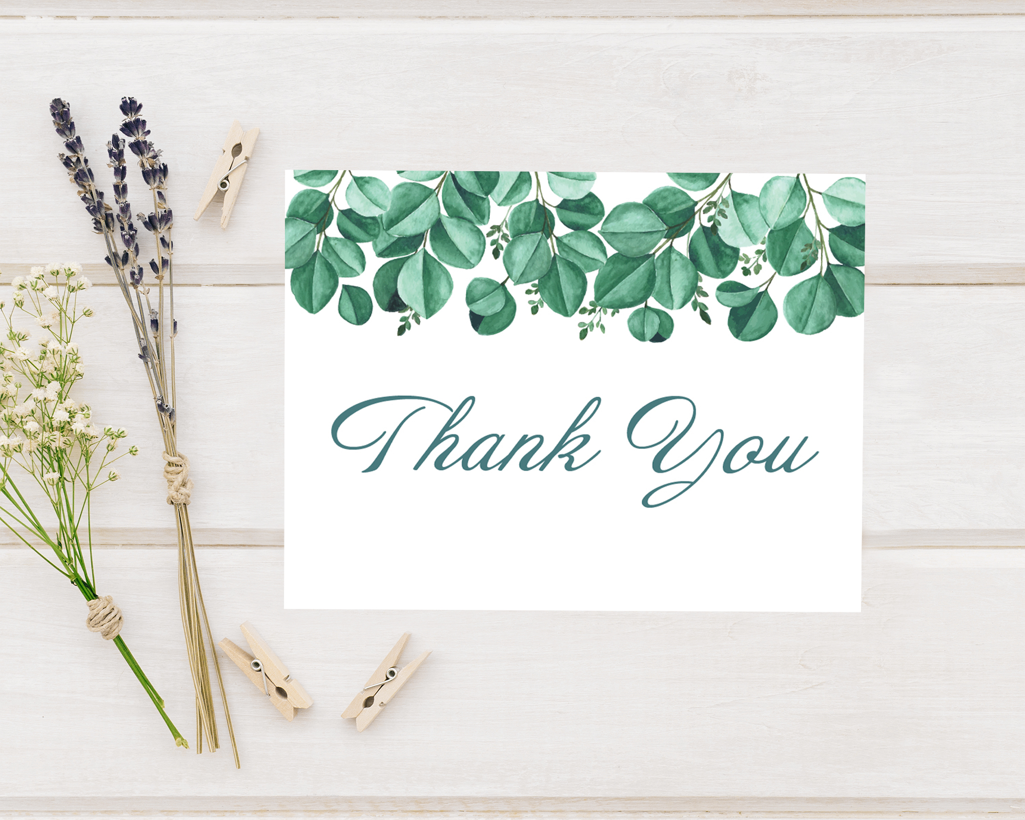 Deep Green Eucalyptus Border Thank You Card Go Print Plus