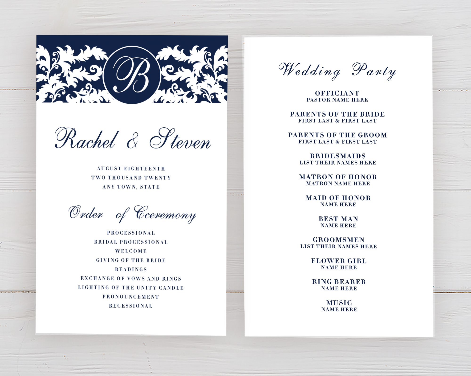 Navy Monogram Program Card Go Print Plus