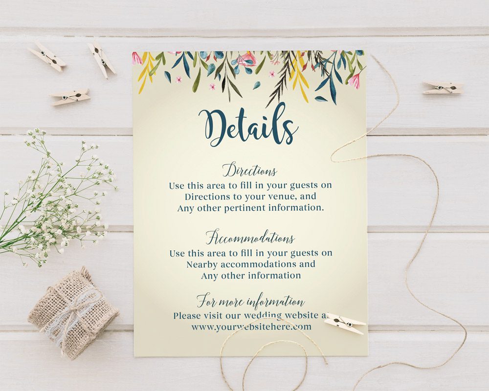 Custom Wedding Detail Cards Wedding Information Insert Etsy