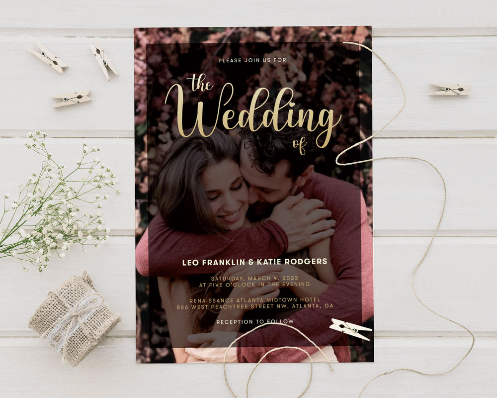 Minimalist Script Gold Overlay Wedding Invitation Go Print Plus